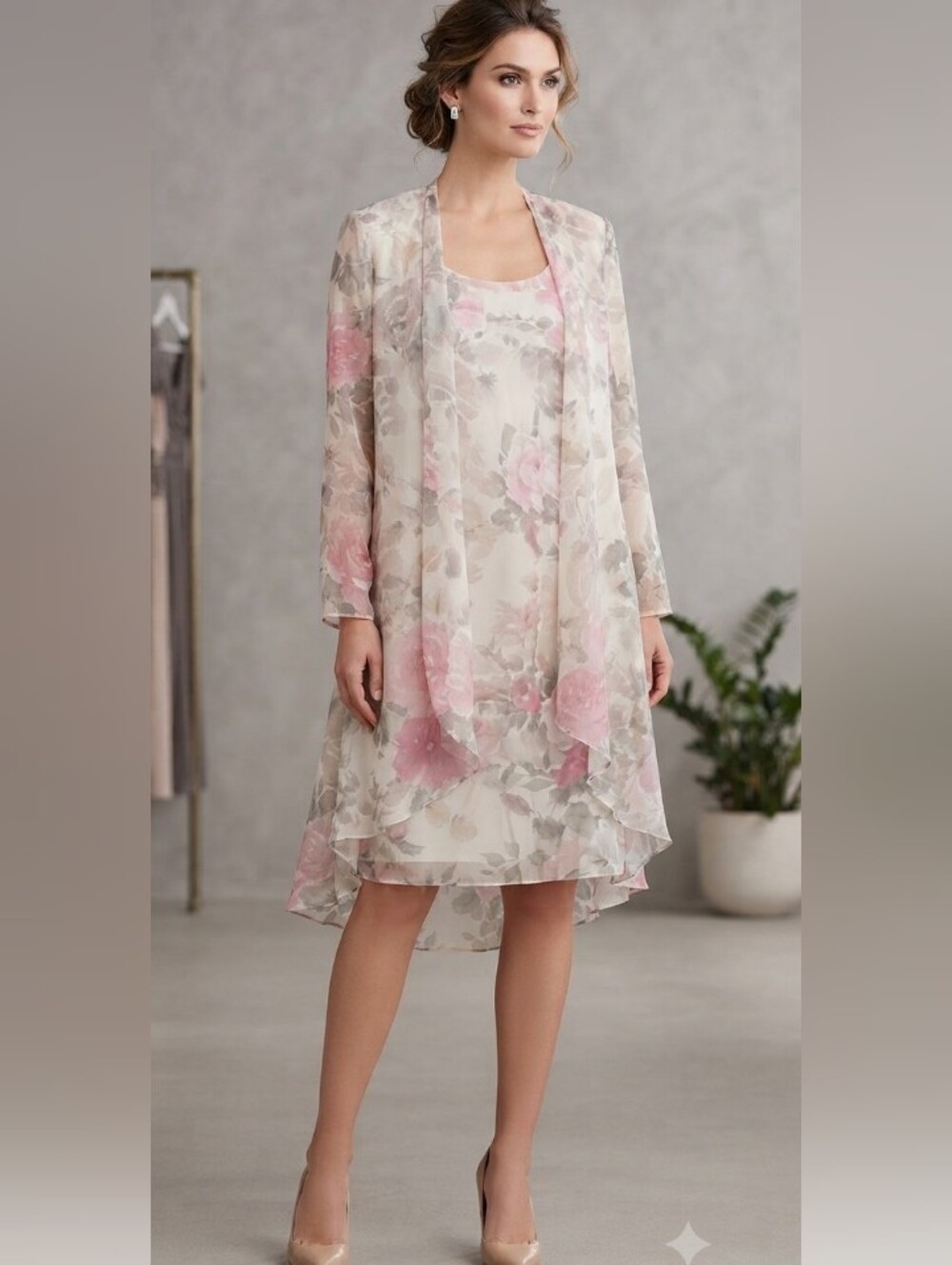 Jeffrey & Dara Evenings by Tom Barra Vintage 2 Piece Set, Floral Dress + Jacket